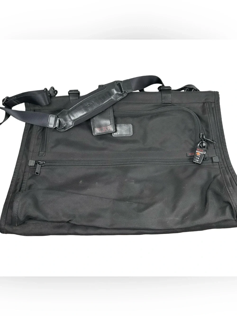 Tumi Black Ballistic Nylon trifold Travel Garment Bag Carry On Suit Bag & lock